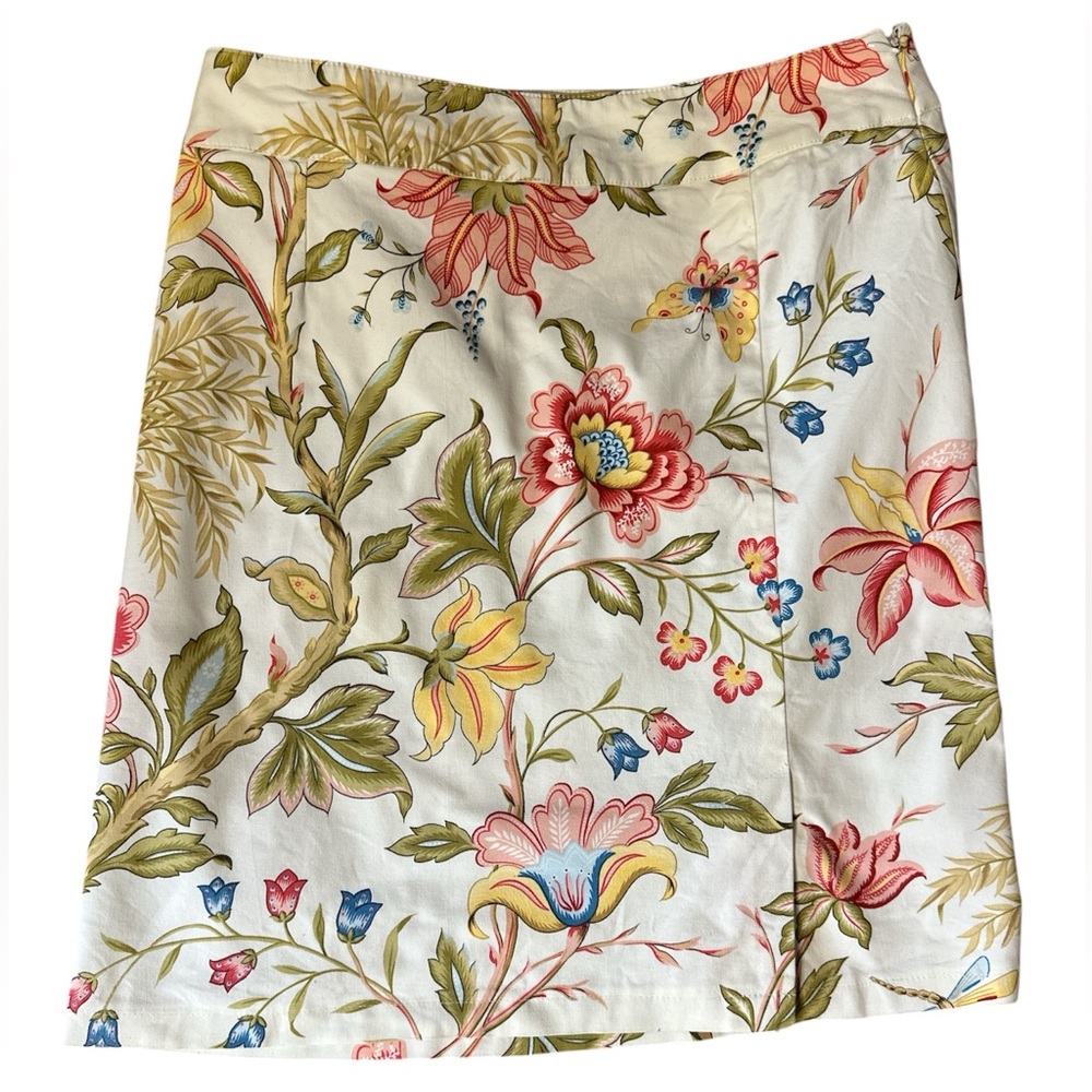 Talbots Vintage Floral Print Crisp Cotton Skirt. Side Zipper. Size 10. 30” Waist